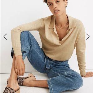 Madewell XXS Merino Wool Cropped Polo Collar Top Pale Blue